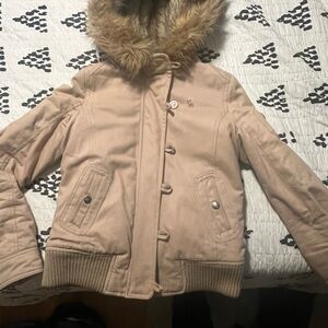 Abercrombie & Fitch vintage Womens Beige Fur-Trimmed Jacket